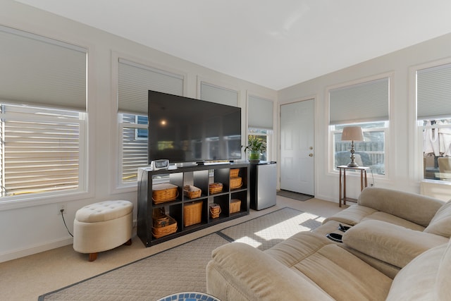 living room with light colored carpet