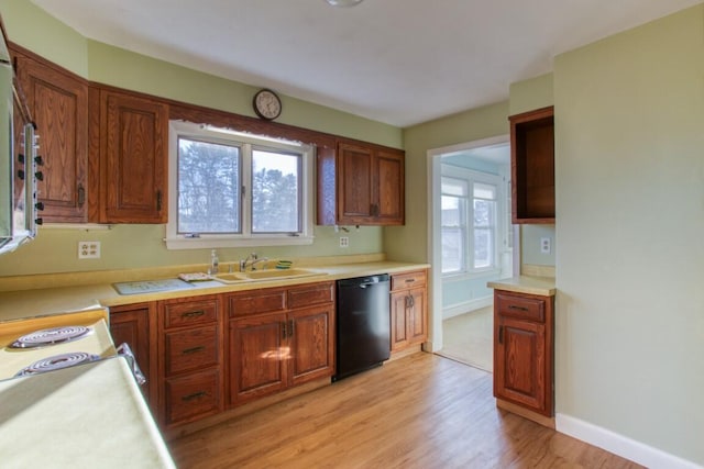 kitchen featuring sink, dishwasher, and light wood-type flooring