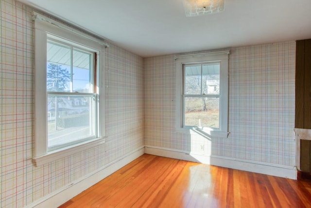 spare room featuring wood-type flooring and a healthy amount of sunlight