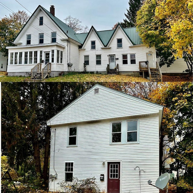 back of property with a sunroom