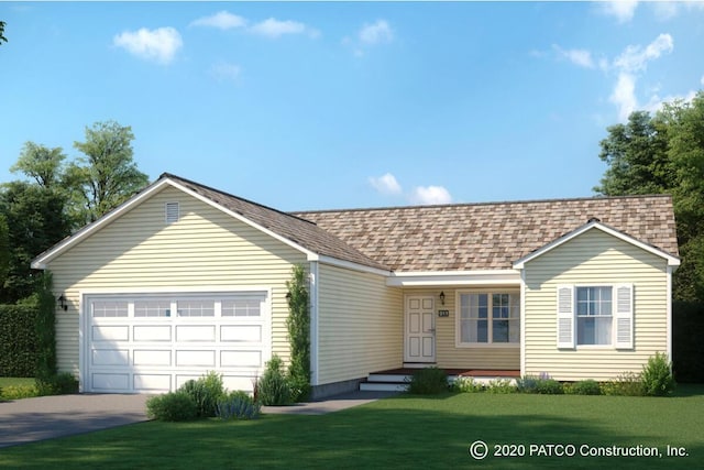 LOT8 Westhaven Ln, Wells, ME 04090 - ranch-style house with a shingled roof, an attached garage, concrete driveway, and a front lawn