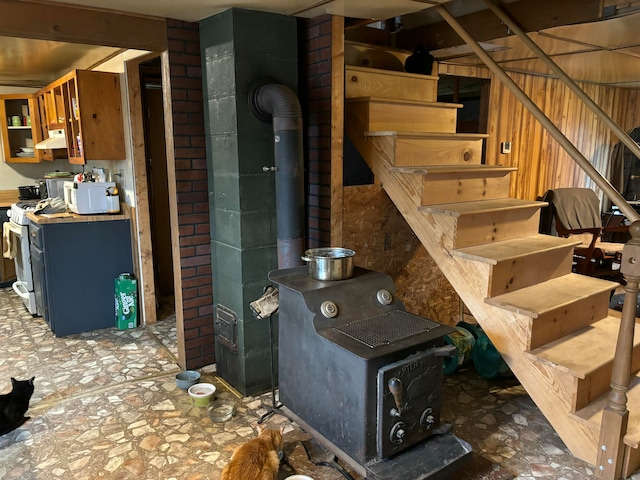 interior space featuring a wood stove