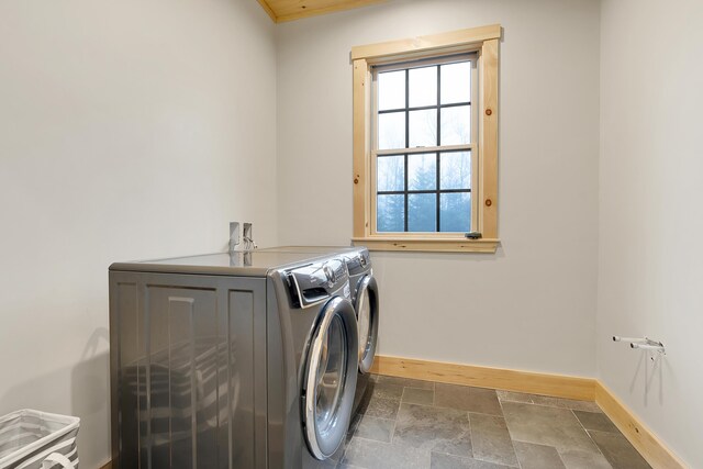 100 Morganite Way, Newry, ME 04261 - washroom with washer and clothes dryer, baseboards, and stone tile floors