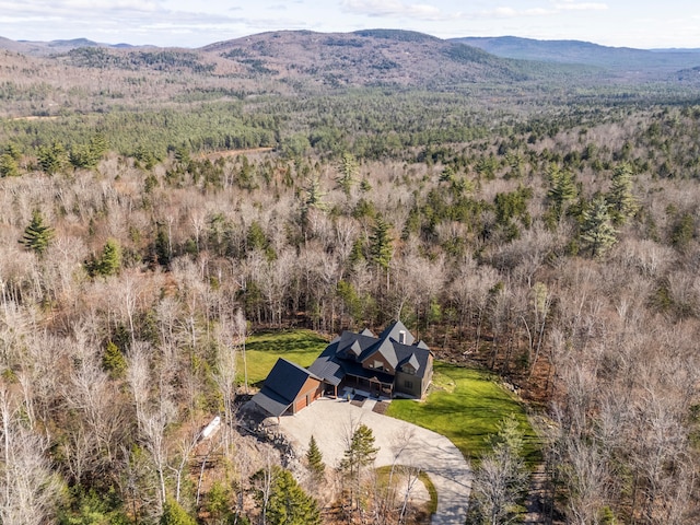 drone / aerial view featuring a mountain view