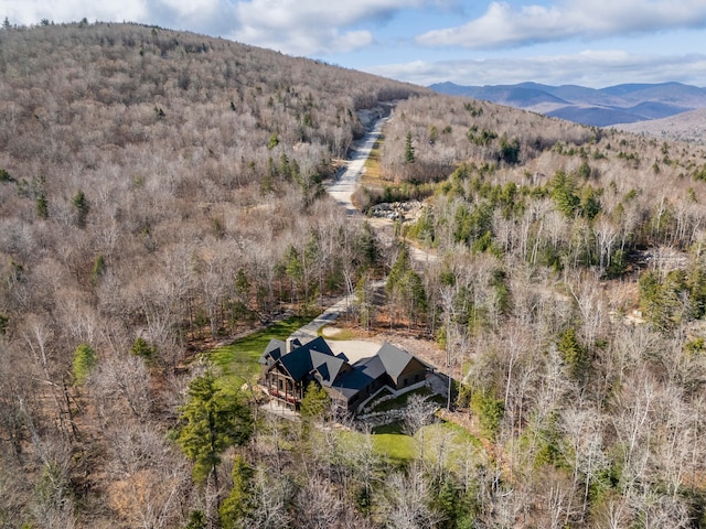 drone / aerial view featuring a mountain view