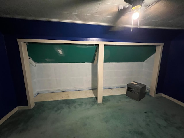 752 Caribou Rd, Fort Kent, ME 04743 - basement with ornamental molding, carpet, and ceiling fan
