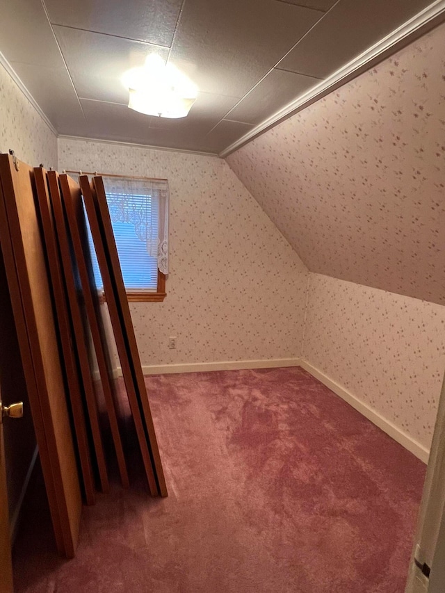 752 Caribou Rd, Fort Kent, ME 04743 - additional living space with a textured ceiling, vaulted ceiling, and carpet flooring