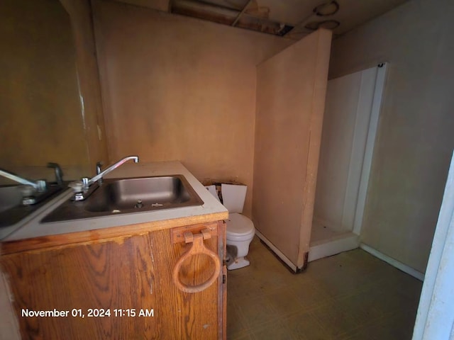 bathroom with vanity, toilet, and walk in shower