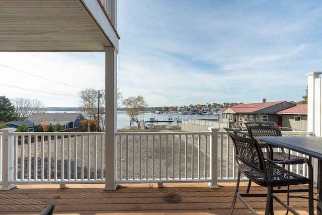 deck with a water view