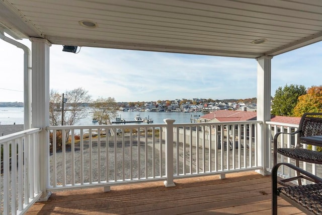 deck with a water view