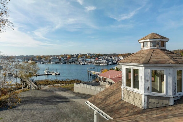 dock area featuring a water view