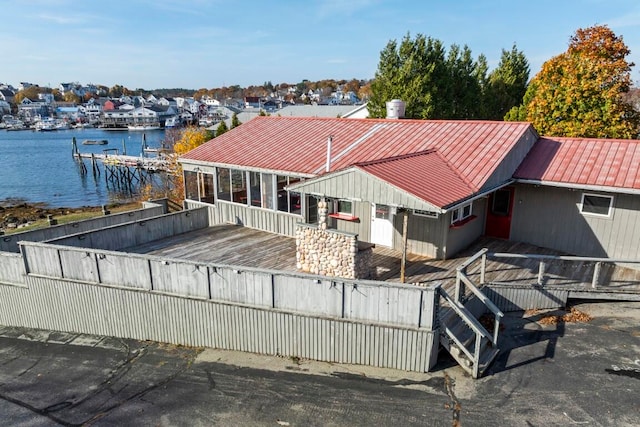 exterior space featuring a water view