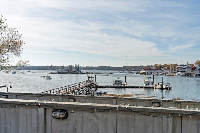 view of dock featuring a water view