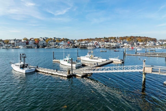 view of dock featuring a water view