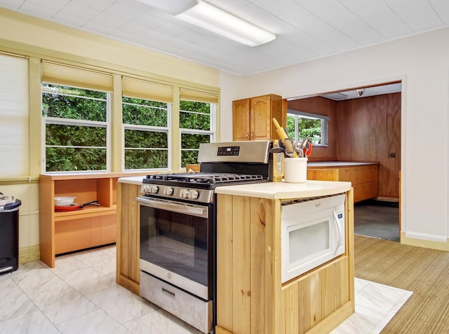 kitchen featuring stainless steel range with gas cooktop and a center island