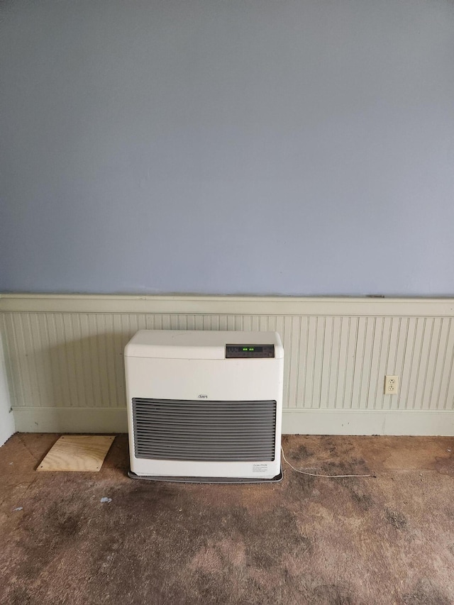 details with wood walls and carpet floors