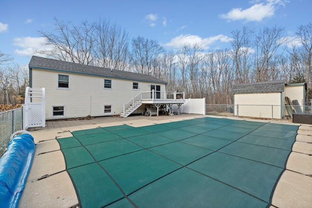 221 Frost Rd, Lyman, ME 04002 - back of house with stairs, a deck, and an outdoor structure