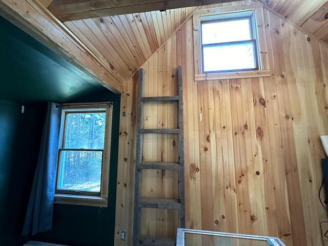 bonus room featuring wood ceiling, wooden walls, and vaulted ceiling