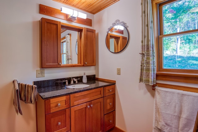 58 Wheeler Hill Rd, Phillips, ME 04966 - bathroom with vanity and wood ceiling