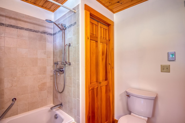 58 Wheeler Hill Rd, Phillips, ME 04966 - bathroom with shower / tub combination, wooden ceiling, and toilet