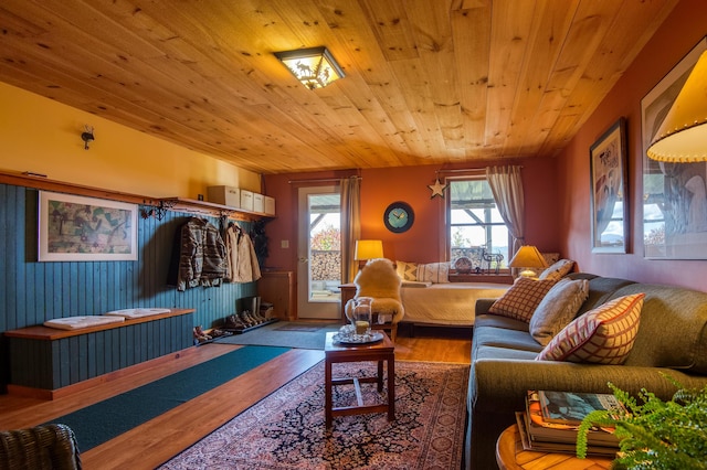 58 Wheeler Hill Rd, Phillips, ME 04966 - living room featuring wood finished floors and wooden ceiling