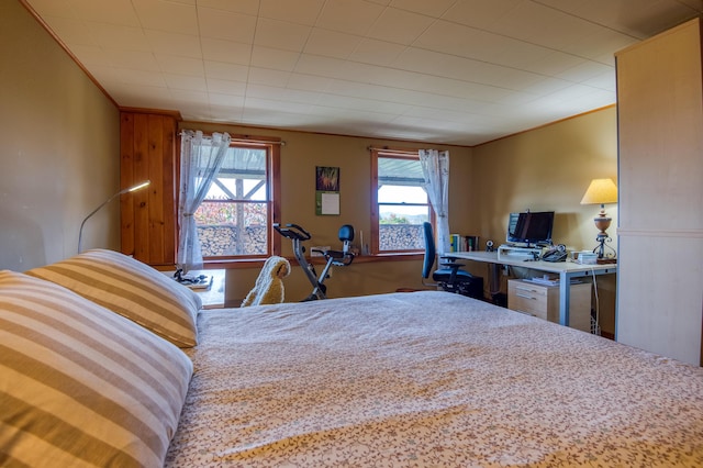 58 Wheeler Hill Rd, Phillips, ME 04966 - bedroom featuring an office area and ornamental molding