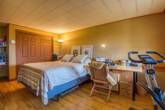 58 Wheeler Hill Rd, Phillips, ME 04966 - bedroom featuring wood finished floors, crown molding, and a closet
