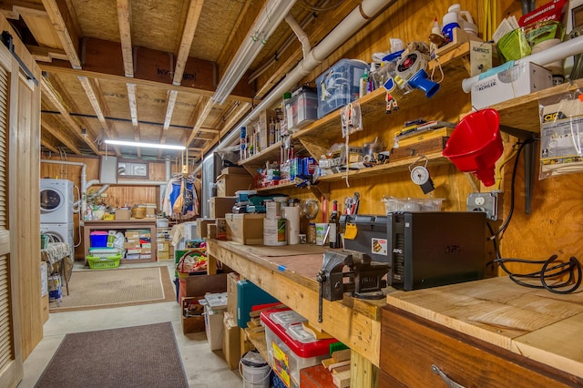 58 Wheeler Hill Rd, Phillips, ME 04966 - storage area with estacked washer and dryer