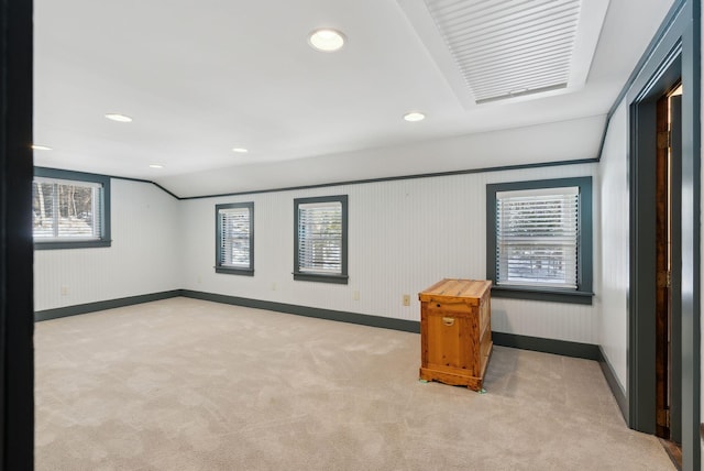 carpeted empty room with recessed lighting and baseboards