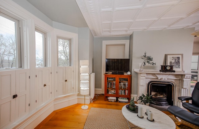 living room with light hardwood / wood-style flooring