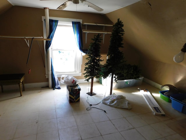 bonus room featuring vaulted ceiling and ceiling fan