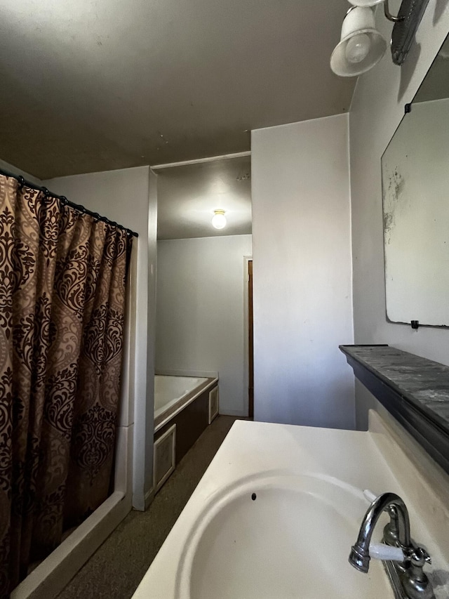 bathroom featuring vanity and a shower with curtain