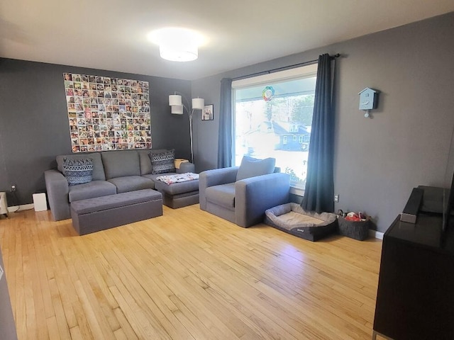 living room featuring wood-type flooring and baseboards