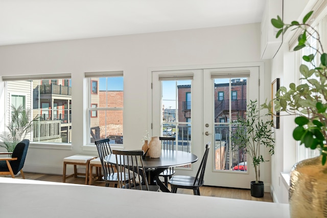 dining room featuring french doors and hardwood / wood-style flooring