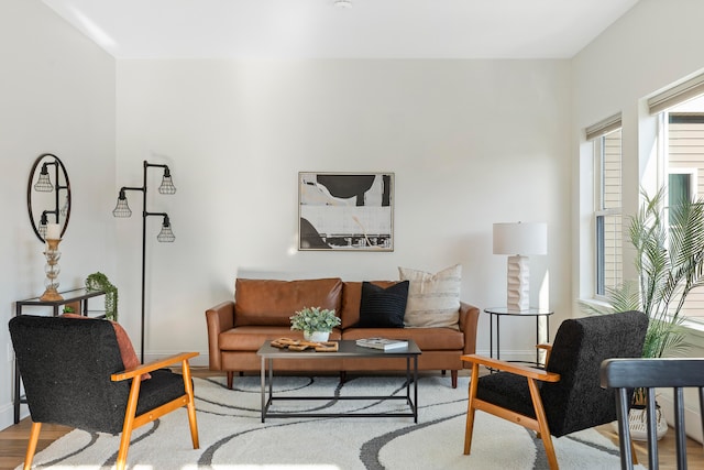 living room with light hardwood / wood-style flooring