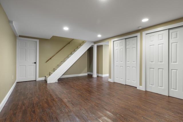 610 W Neck Rd, Nobleboro, ME 04555 - finished basement featuring wood finished floors, stairway, and recessed lighting