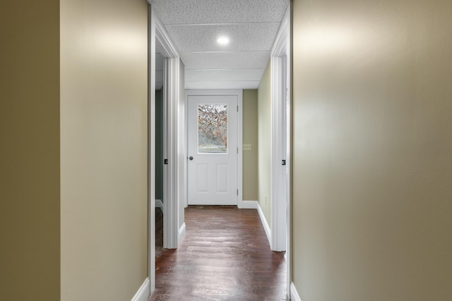 610 W Neck Rd, Nobleboro, ME 04555 - hallway featuring dark wood-style flooring, recessed lighting, and a drop ceiling