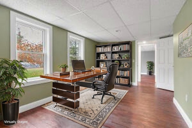 610 W Neck Rd, Nobleboro, ME 04555 - office area featuring a drop ceiling and wood finished floors