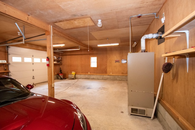 garage with wooden walls