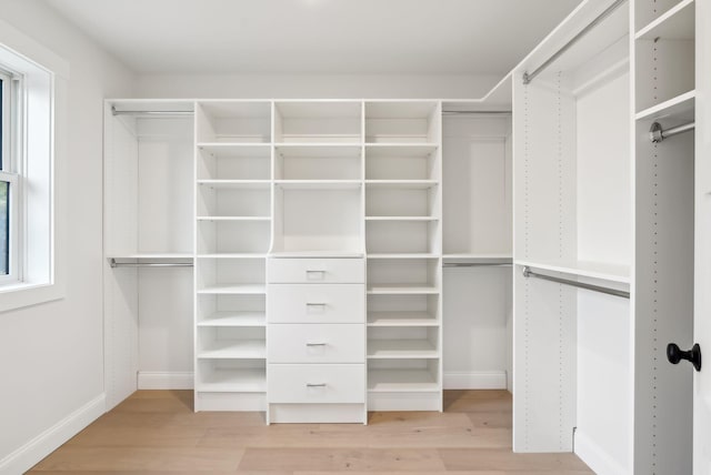 spacious closet with light hardwood / wood-style floors