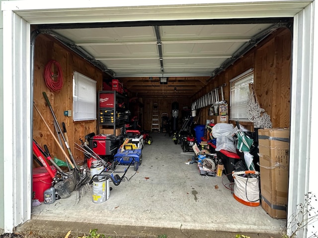 garage with a garage door opener