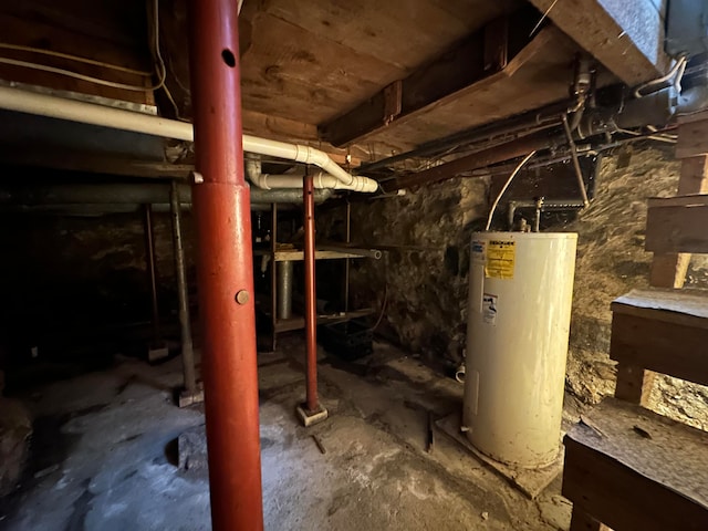 basement featuring electric water heater