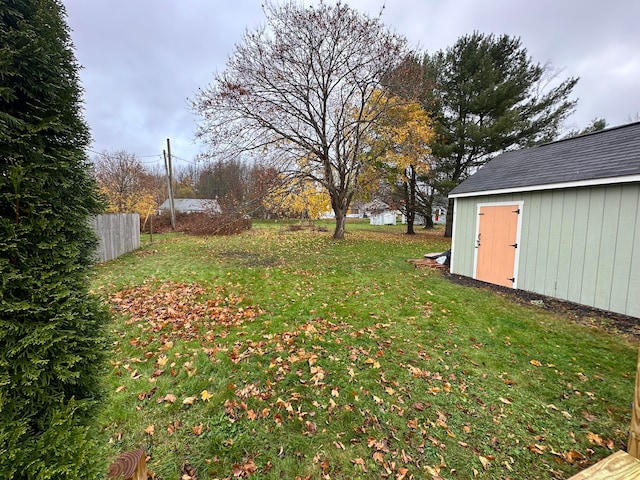 view of yard featuring a storage unit