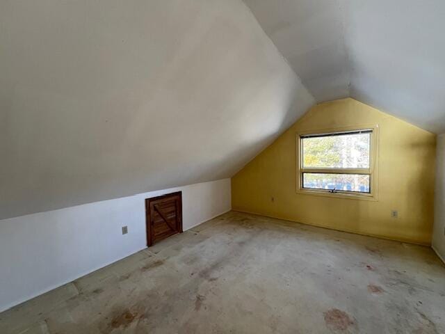 additional living space with lofted ceiling and light carpet