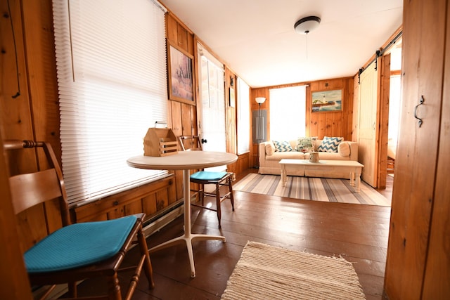 55 Lakeshore Dr, Casco, ME 04015 - dining space featuring wooden walls and wood-type flooring