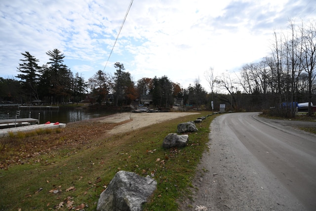 view of road with a water view