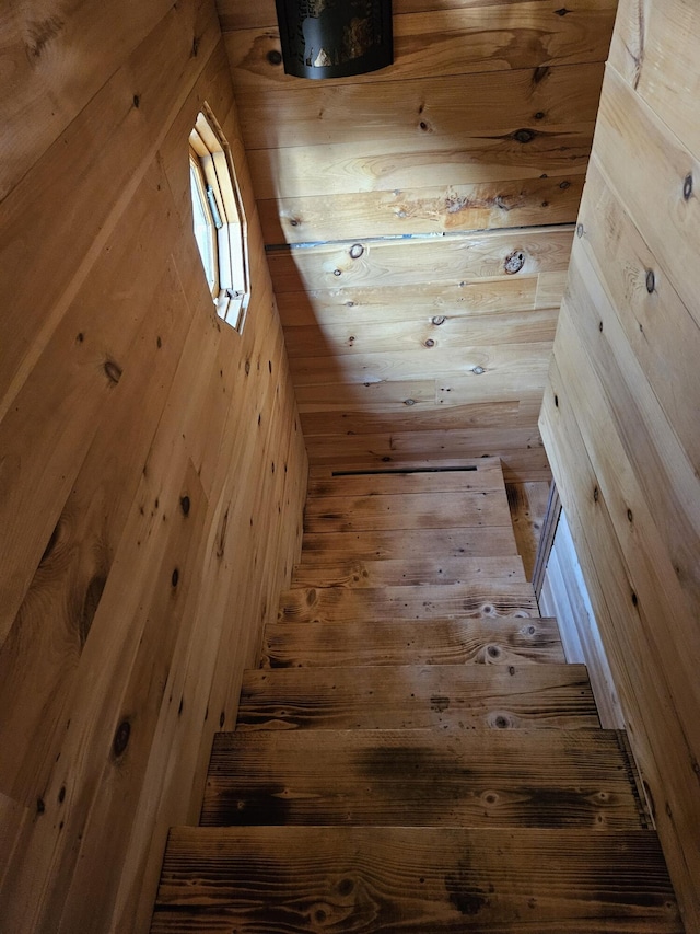 interior space featuring wooden walls