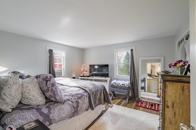 bedroom with light hardwood / wood-style flooring