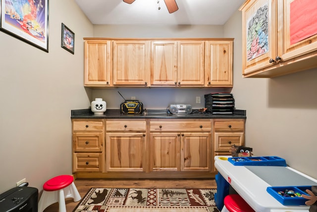 interior space with dark hardwood / wood-style flooring and ceiling fan