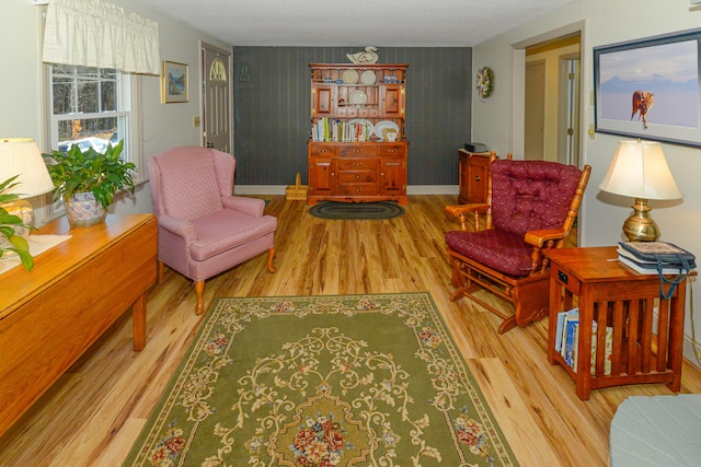 sitting room with hardwood / wood-style flooring